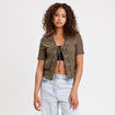Blouse manches courtes nouée vert kaki femme