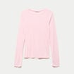 T-shirt ajust&eacute; col rond manches longues rose clair femme