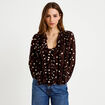 Blouse droite col v manches longues marron femme