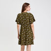 Robe évasée manches courtes vert kaki femme