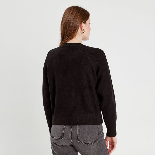 Pull perles et détails bijoux noir femme