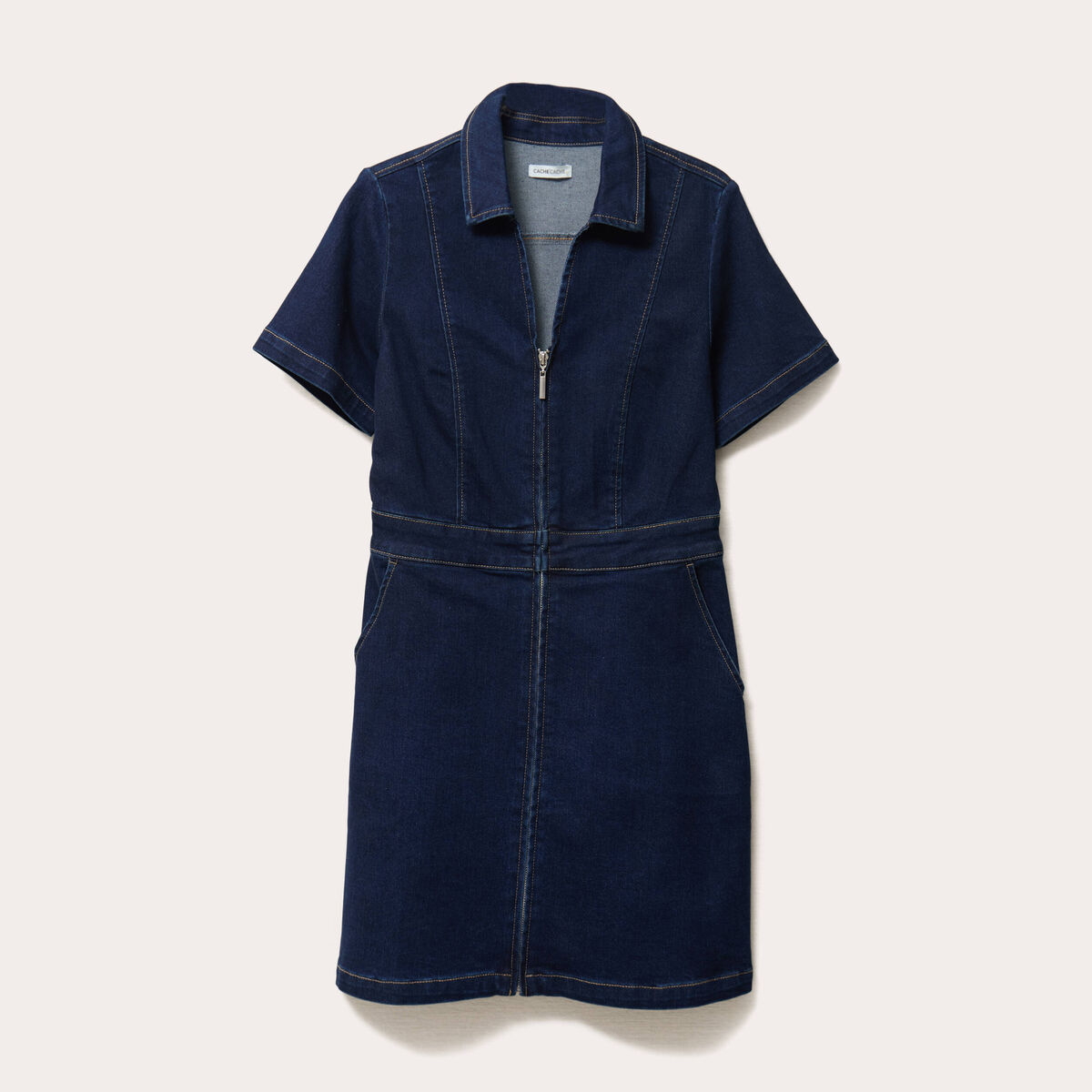 Robe droite zippée en jean denim brut femme