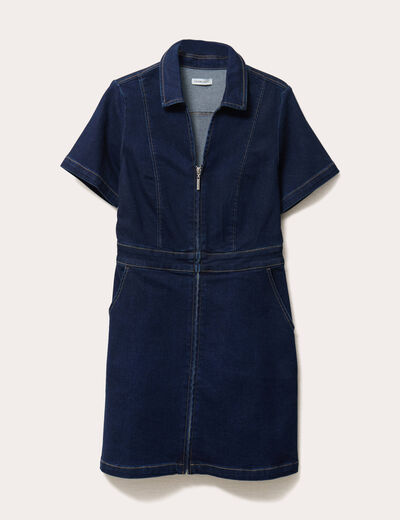 Robe droite zippée en jean denim brut femme