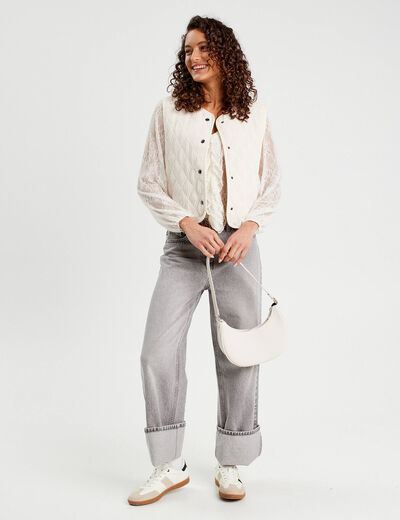 Blouse dentelle paillettes ecru femme