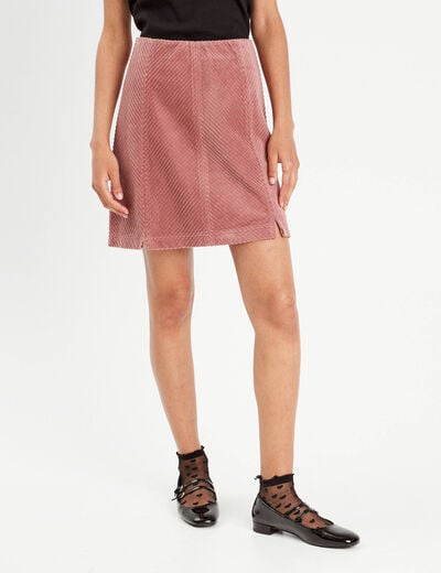 Jupe trapèze en velours vieux rose femme