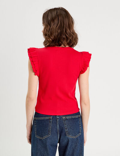 Débardeur avec volants rouge femme