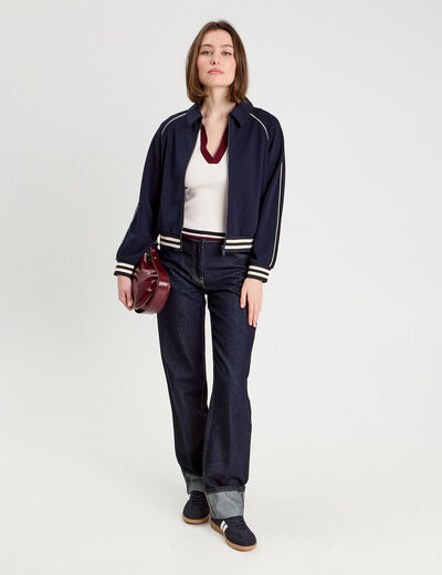 Jeans droit à revers denim brut femme