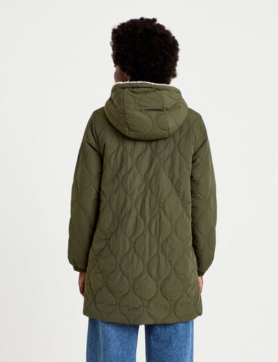 Parka r&eacute;versible effet polaire vert kaki femme