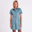 Robe droite boutonnée suédine vert foncé femme