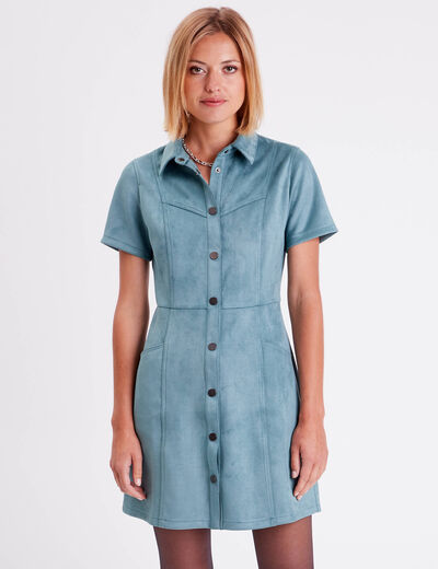 Robe droite boutonnée suédine vert foncé femme