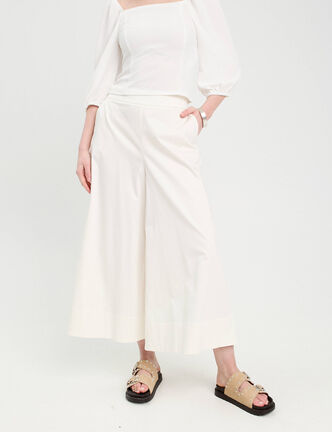 Pantalon jupe-culotte blanc femme