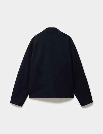 Veste droite col mao manches longues bleu marine femme