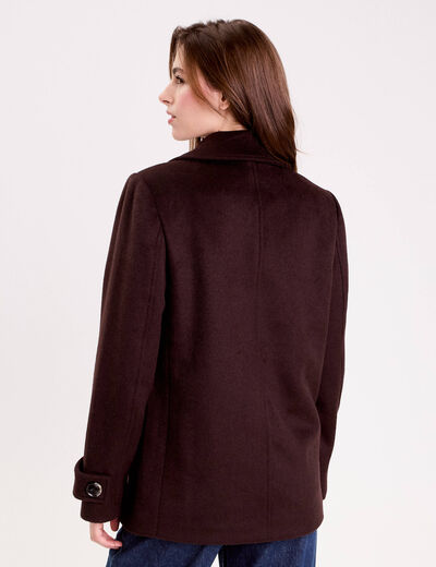 Caban col tailleur manches longues marron fonc&eacute; femme