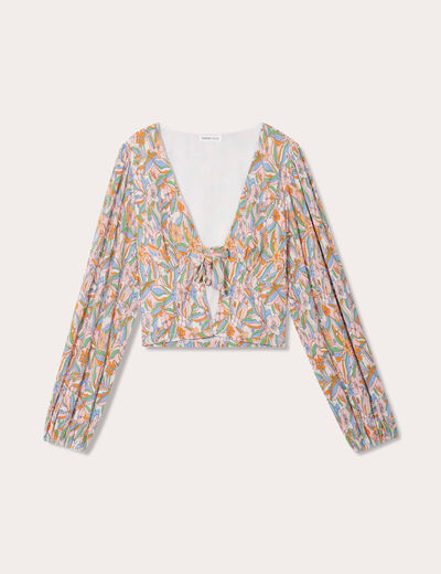 Blouse manches longues plissée rose femme