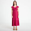 Robe longue &eacute;vas&eacute;e col v manches courtes rouge femme