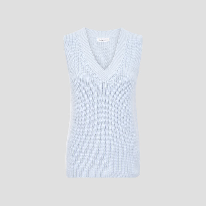 Pull sans manches bleu gris femme