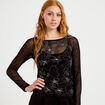 Top ajust&eacute; transparent col rond noir femme