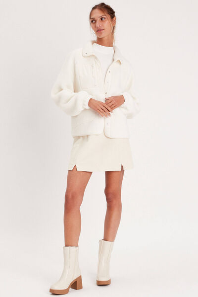 Veste oversize laine mouton ecru femme