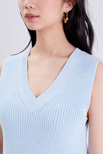 Pull sans manches bleu gris femme