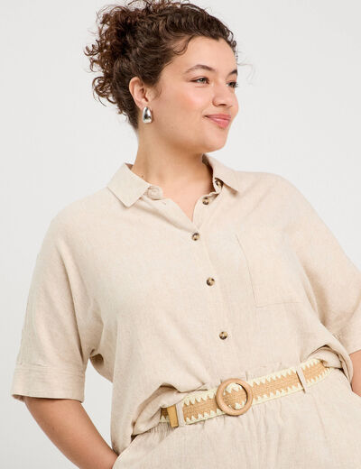 Chemise droite contenant du lin beige femme