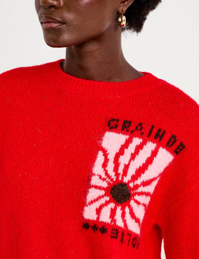 Pull ample col rond manches longues rouge femme
