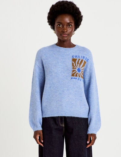 Pull ample col rond manches longues bleu ciel femme