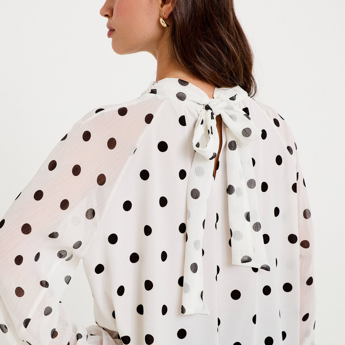 Blouse droite voile manches longues blanc femme