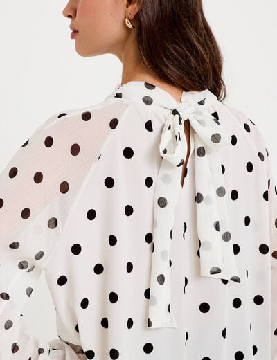 Blouse droite voile manches longues blanc femme