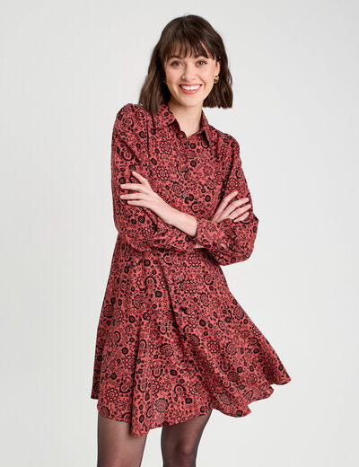 Robe chemise évasée fluide rouge clair femme
