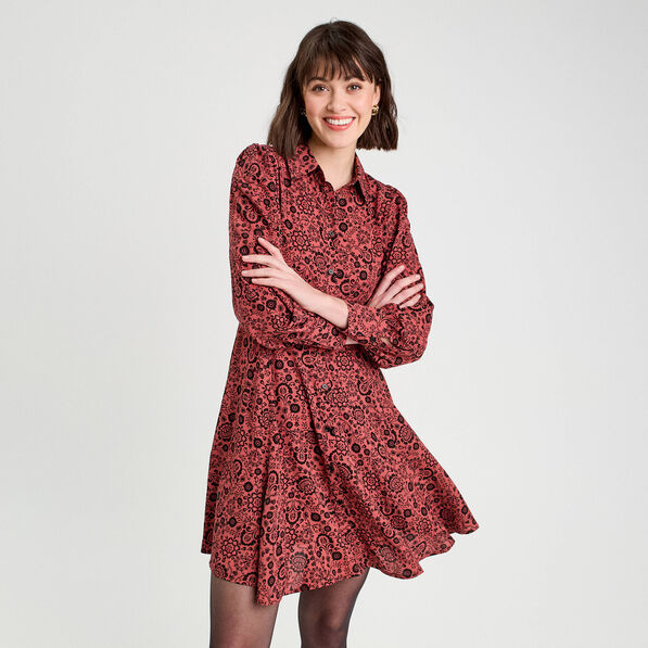 robe chemise evasee fluide rouge clair femme Robe chemise évasée fluide rouge clair femme