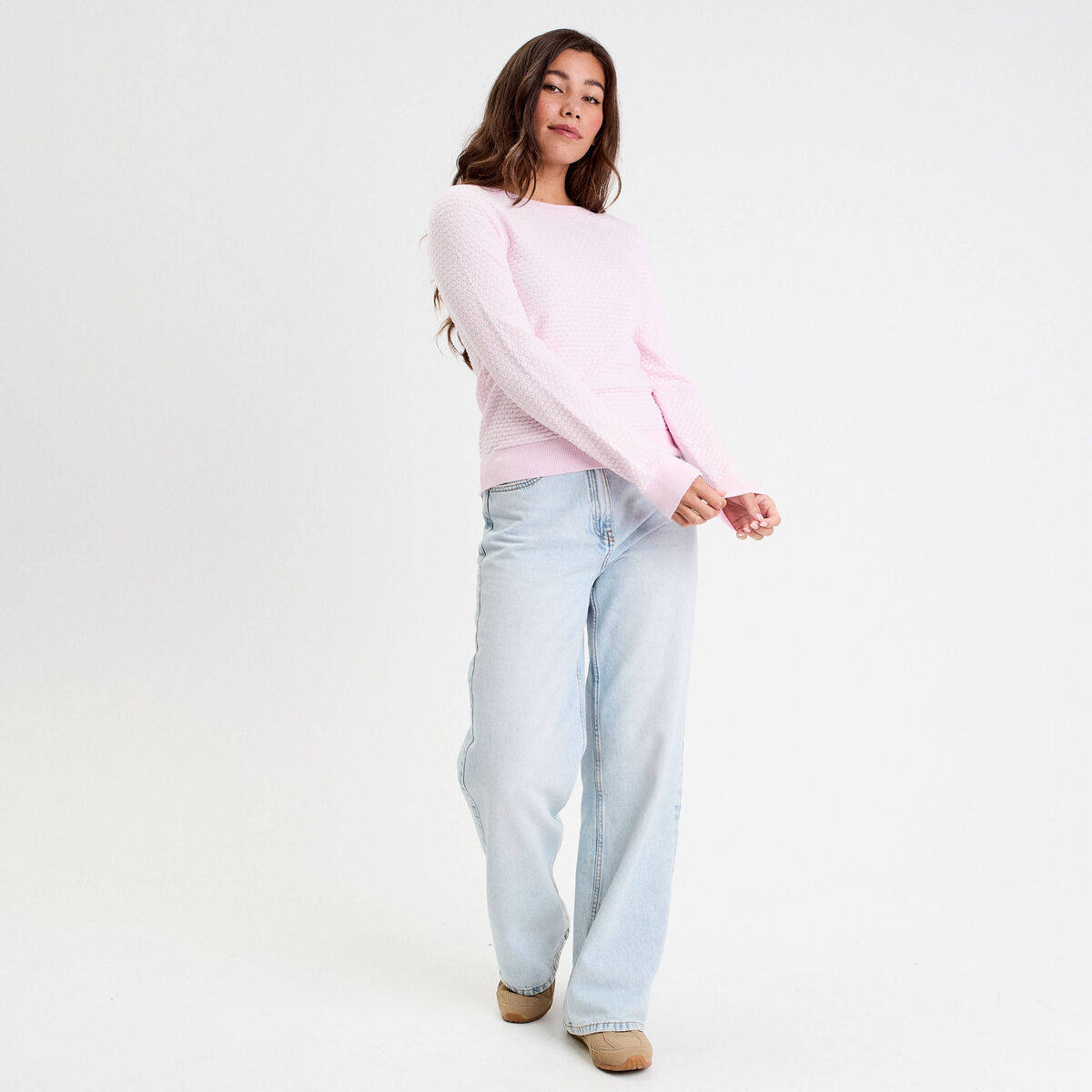 Pull col bateau rose clair femme