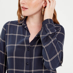 Chemise manches longues bleu foncé femme