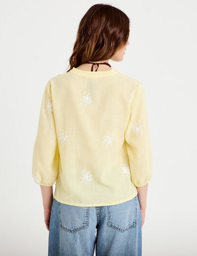 Blouse col tunisien jaune femme