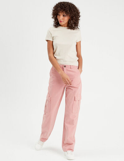 Pantalon large cargo vieux rose femme