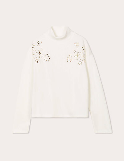 T-shirt détails bijoux ecru femme