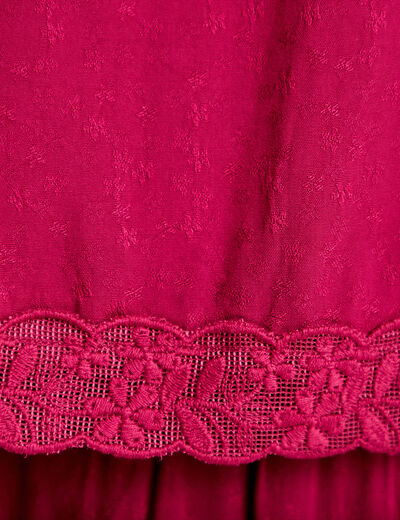 Robe longue droite col v manches courtes rouge femme