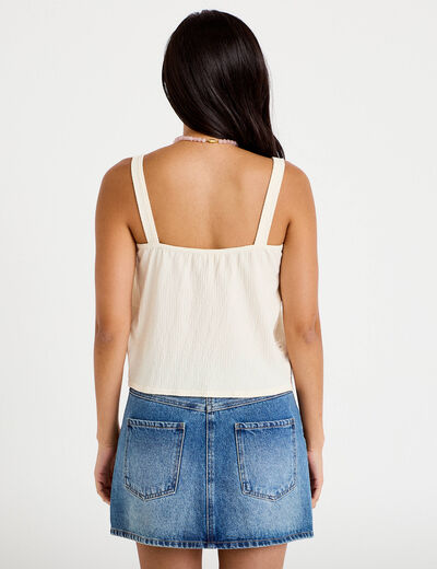Top &agrave; bretelles broderie ecru femme