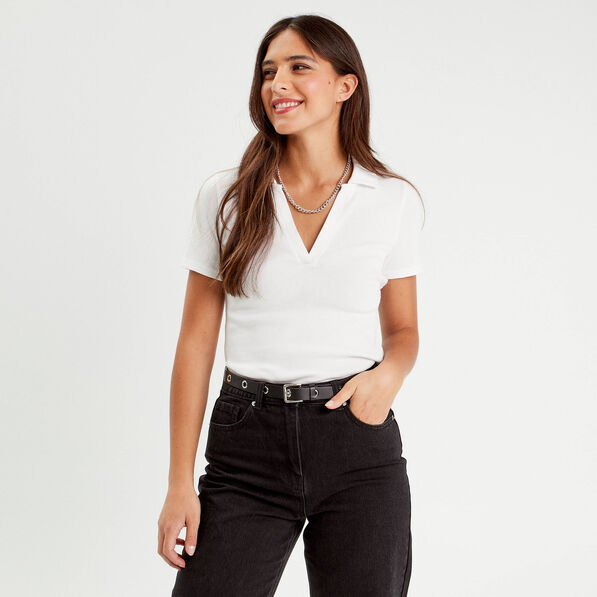 polo manches courtes cotele ecru femme Polo manches courtes côtelé ecru femme