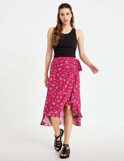 Jupe longue portefeuille rose framboise femme