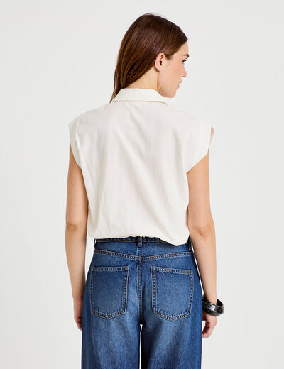 Chemise effet boule col am&eacute;ricain ecru femme