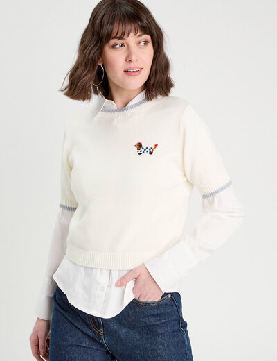 Pull manches courtes ecru femme