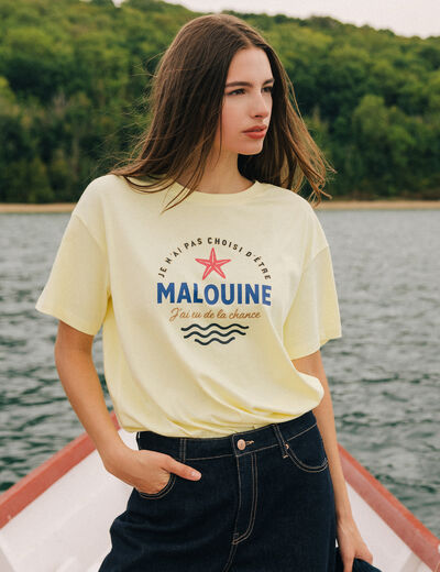 T-shirt col rond manches courtes jaune pastel femme
