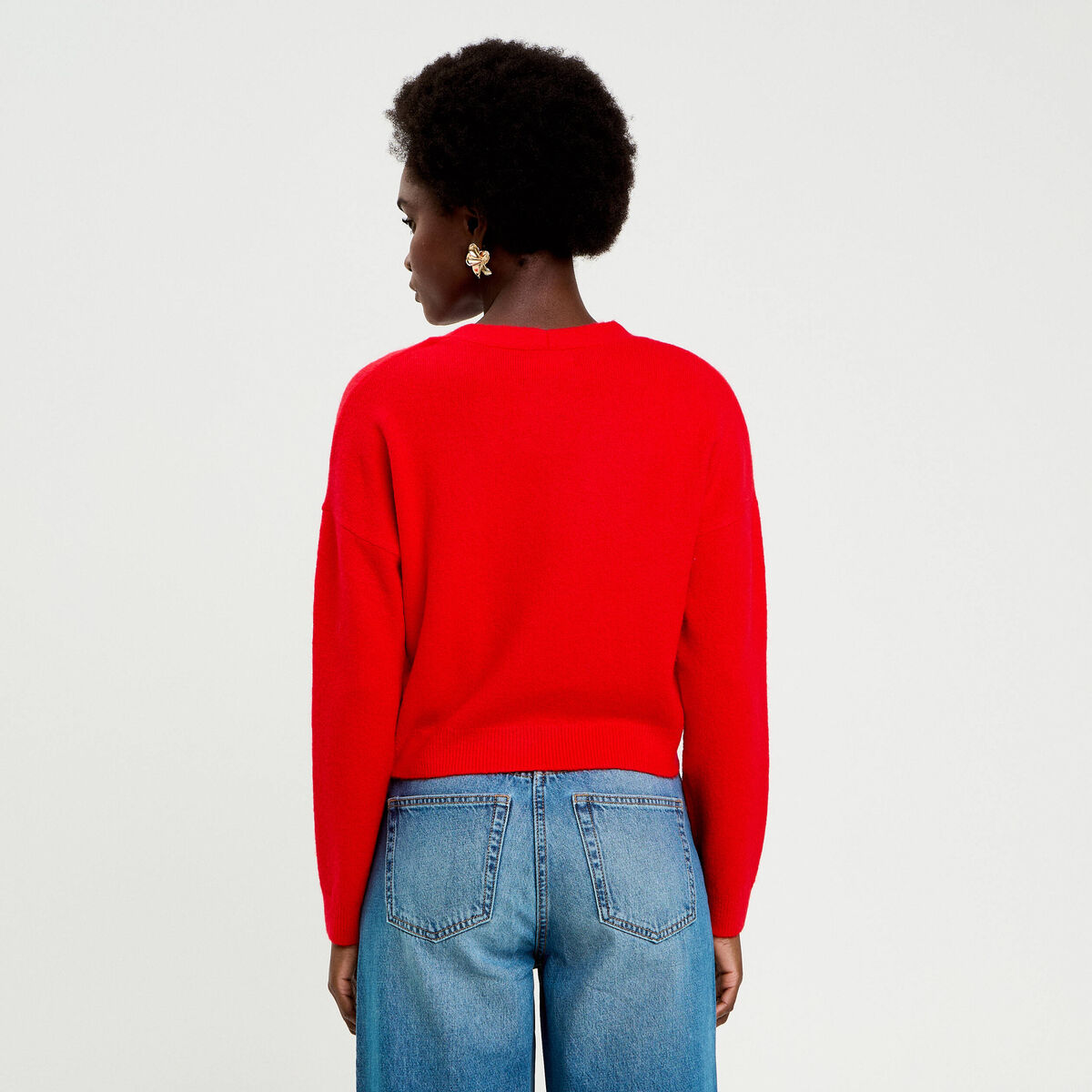 Gilet avec fleurs brod&eacute;es rouge femme