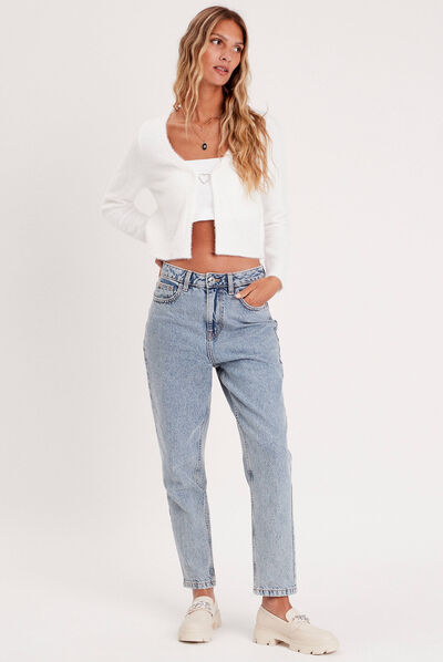 Gilet manches longues ecru femme