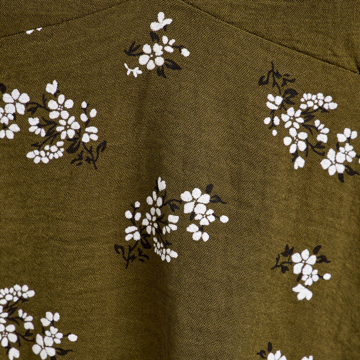 Robe évasée manches courtes vert kaki femme