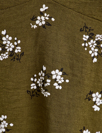 Robe évasée manches courtes vert kaki femme