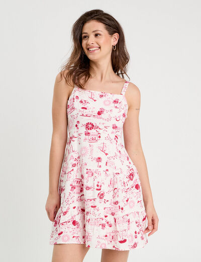 Robe évasée avec bretelles rose fushia femme