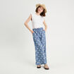 Pantalon large brodé bleu femme
