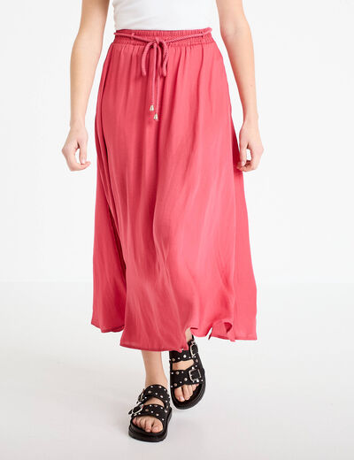 Jupe longue &eacute;vas&eacute;e satin rose framboise femme