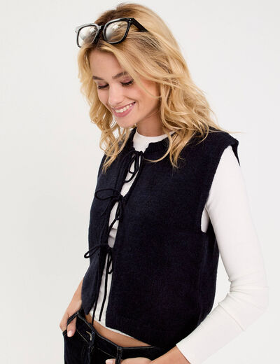Gilet sans manches noué bleu marine femme